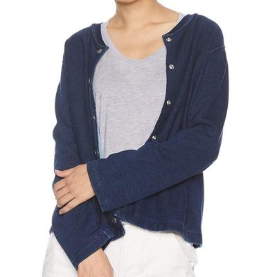 China Anti-wrinkle style women's cardigan anti-pilling denim-like style knitted jacket organic cotton sweater autumn for sale