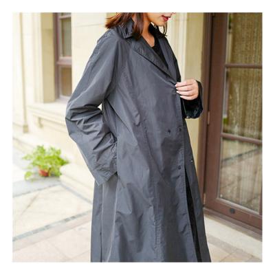 China Notch Lapel Clothing Outer Waterproof Coating Long Ditch Shiny Woven Ladies Jacket Coat for sale