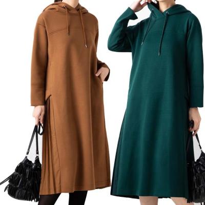 China anti-wrinkle spring smooth plus size hoodie dress long sleeve pleated dress women's maxi hoodie dresses for sale