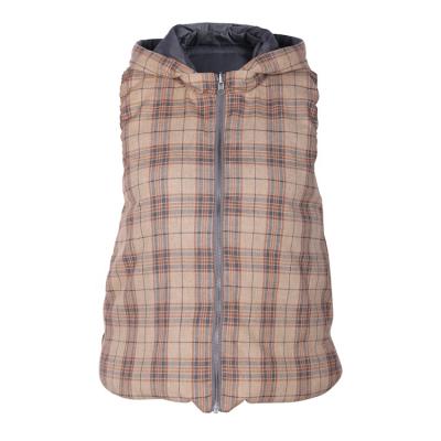 China Reversible Plaid Retro Classic Heat Reversible Women Windproof Vintage Down Striper Vest Jackets for sale