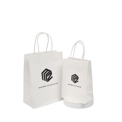 China MZ Recyclable Paper Shopping Retail Eco - Friendly Packaging Gift Bags White Kraft Paper Bags With Handles White Paper Bag With Logo for sale