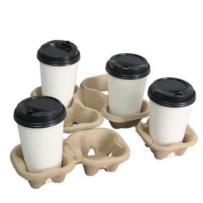 China MZ Disposable Drinks Restaurant Supplies Takeaway Coffee Pulp Tray Paper Cup Holder Coffee Biodegradable Cup Carrier Tray To Go Tray for sale