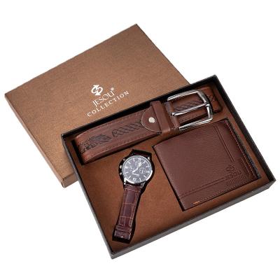 China Gift Set Creative Men Quartz Wristwatches Watches Luxury Mens Wrist Gift Display Box Watch And Wallet Set for sale