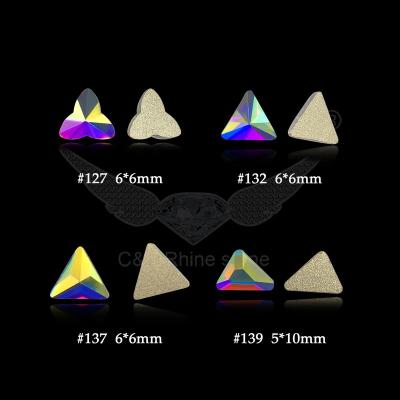 China Flatback C&Y Triangle Shape Gold High Quality AB Bottom Customized Stone Loose Crystal Nail Rhinestones for sale