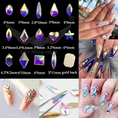 China Hot Selling Wholesale Flatback C&Y Triangle Shape AB Customized Glass To Loosen Flatback Gold Nails Art Rhinestone for sale