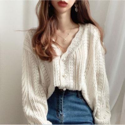 China 2020 Up-to-date New Product QUICK DRY V-Neck Women's Clothing Knitted Line Long Sleeve Loose Thin Sweater Sweaters for sale