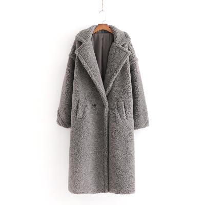 China 2020 Sustainable New Product Gray Color Notched Cross Collar Women Shearling Winter Long Coats for sale