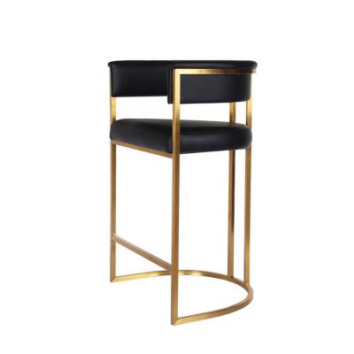 China Nordic luxury kitchen modern gold velvet metal firm contoured bar stool cafe high bar back chairs for bar table for sale