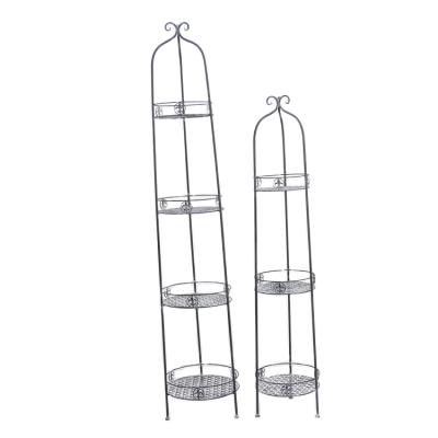 China Eco-friendly set of 2 nested traditional gray wash metal outdoor tiered plant rack for sale