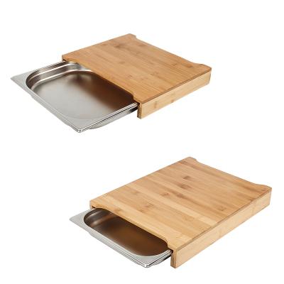 China Sustainable Kitchen Bamboo Cutting Board With Containers Multifunctional Custom Cutting Board With Tray Storage / Drawer for sale