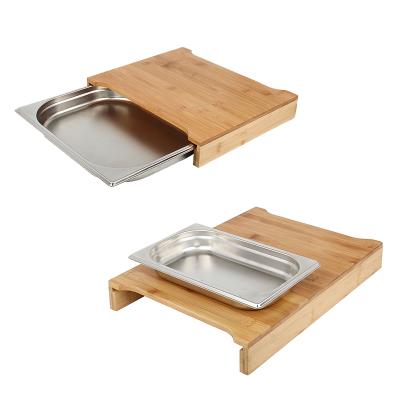 China Viable Rectangle Cutting Board With Food Storage Drawer Wholesale Kitchen Bamboo Cutting Board With Tray Containers for sale