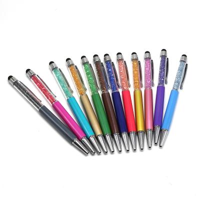 China Sparkle Rainbow Diamond Metal Twist Screen Stylus Pen Promotional Floating Crystal Ball Pen Gift for sale