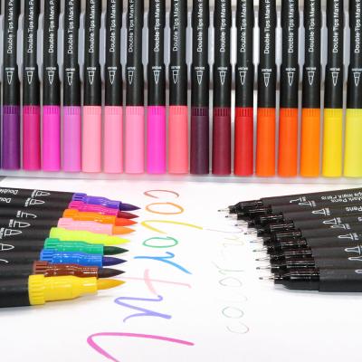 China PP 12 36 48 Custom Plastic 100 Colors Dual Tip Watercolor Brush Art Marker Pen Set for sale