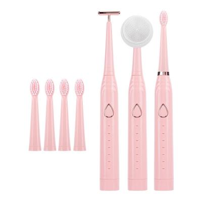 China IPX7 Waterproof Portable Battery Operated 3 in 1 Electric Smart Sonic Toothbrush Facial Massager for Female for sale