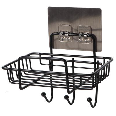 China High End Sustainable Amazon Iron Soap Rack With 3 Hooks Wall Mounted Soap Holder Without Drilling For Bathroom for sale