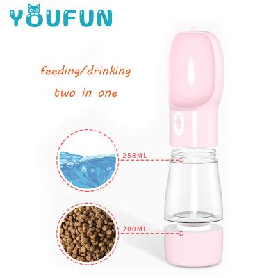 China 500ML Automatic 2 in 1 Plastic Portable Pet Dog Water Bottle Outdoor Drinking Feeder for sale