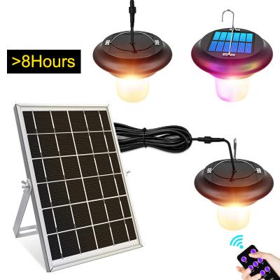 China Fashion Residential Black Warm Light Outdoor Solar Indoor Courtyard Lamp Shell Remote Control Solar Waterproof Chandelier for sale