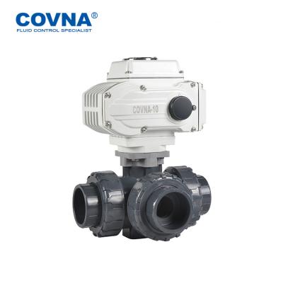 China General COVNA Motorized Ball Valve UPVC Dn40 DN50 3 Way 220V Volt 220V Electric Ball Valve for sale