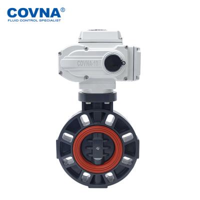 China COVNA General Electric Actuated Valves Resistance UPVC Corrosive 50mm Motorized Butterfly Valve for sale