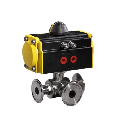 China Full Stainless Steel General Port Tri Clamp 3 Way Sanitary Pneumatic Ball Valve for sale