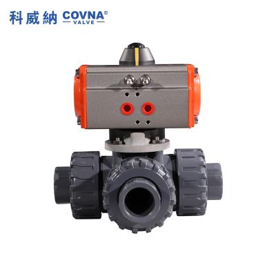 China General COVNA Interlocked Ball Valves L Port Actuator Double T Port Actuator 3way Pneumatic Rotary Ball Valve for sale