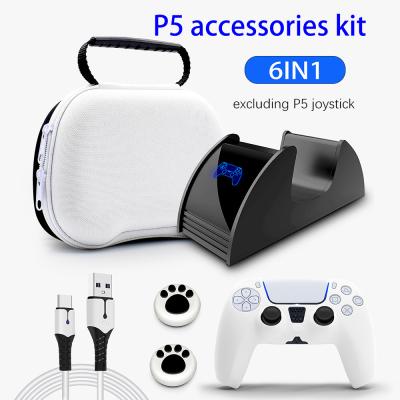 China Accessories Kit Include PS5 Gamepad Carrying Case 6in1 PS5 Controller Case Controller Charging Dock Station Charger Cable Travel Bag for sale