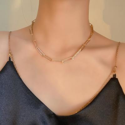 China NEW hiphop 2021 Hot Selling Crystal Hiphop Rectangular Chain Choker Necklace for sale