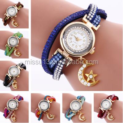 China 2016 New Fashion Retro Fashion Moon Automatic Pendant Faux Stone Date Leather Watch Strap for sale