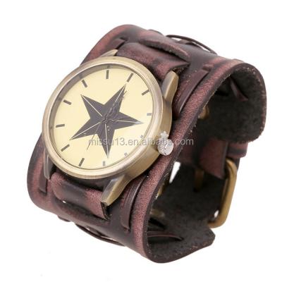 China 2016 New Automatic Date Men's Star Leather Watches Custom Genuine Leather Wide Strap Watchband Leather Watch for sale