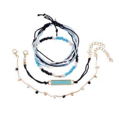 China Women 2019 new 4 sytle h pieces set handmade braided cord blue turquoise bead bracelet for sale