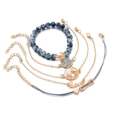 China 2018 Women's fashion lady rhinestone turtle map 8 love cheap braided 5 pieces of pearl bracelet set for sale