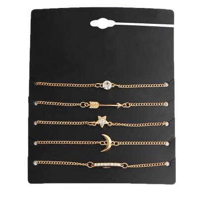 China 2018 fashion women lady cheap rhinestone moon star arrow bracelet sets charm bracelet for sale