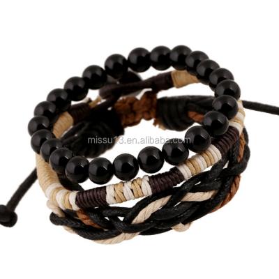 China 2017 Man Hand Made Retro Bead Man Wooden Rope Bracelet for sale