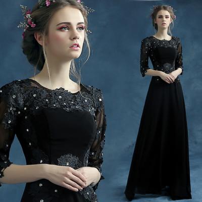 China Black Lace Half Sleeves O Neck Cute And Elegant Evening Dress TSJY117 for sale