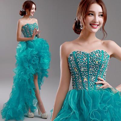 China Small Bra Beaded Slim Waist Short Front Longer Back Elegant Evening Dresses TSJY074 for sale