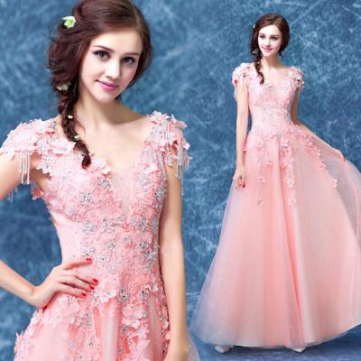 China Light Orange Stage Show Host Dress Elegant Evening Dresses TSJY041 for sale