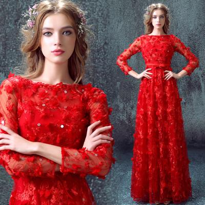 China Red Long Sleeves A Line Elegant Evening Dresses TSJY036 for sale