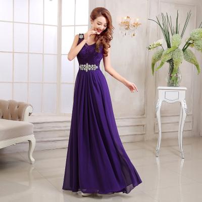 China Chiffon Long Section Bridesmaid Dress Double Shoulder Straps Beading Sash Toast Dress for sale