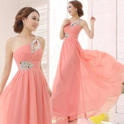 China Chiffon Long Pink Bridesmaid Dress Double Shoulder Straps Beading Sash Toast Dress for sale