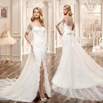 China New Arrival Romantic White Mermaid Wedding Dresses Perspective Lace Slim Waist Dress for sale