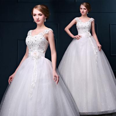 China Hot Sale Princess Waist Beading Bra Straps Lace Flower Double Shoulder Wedding Dress for sale