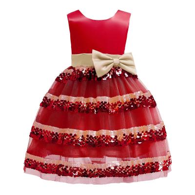 China Polo Dress Beige Bow Belt Wave Dress Sequin Princess Girl Dress My First Christmas Girl Ropa Niñas Girls Christmas Dress for sale