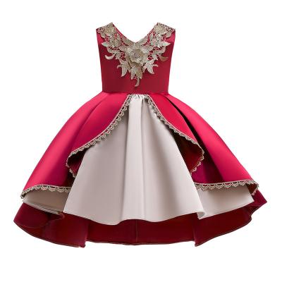 China 2021 New V-Neck Flower Girl Dress Champagne Lace Princess Dress Vestidos De Ropa Niña Sleeveless Christmas Dress Red/Blu for sale