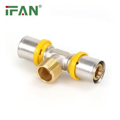 China Joiner Pipe Lines IFAN Factory Supply Pex Gas Pipe Connect 16-32mm Fit Pex Pipe Fitting Male Brass Tee Pex Press Fittings for sale