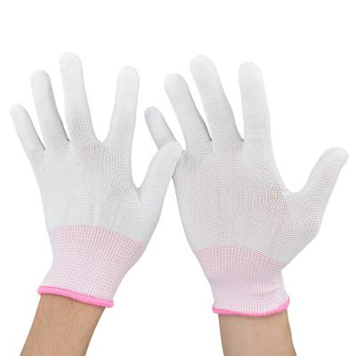 China Anti-Slip Factory In Stock Industrial Use Anti-static Pink Knitted Nylon Hand Gloves Finger Coated ESD Gloves for sale