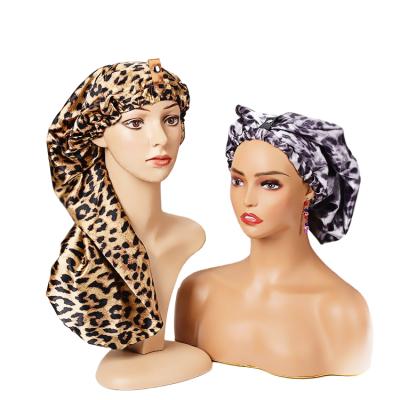 China Hot Sale Checked Silk Hair Hoods Long Satin Hat Satin Hair Hoods New Silk Hats For Sleeping for sale