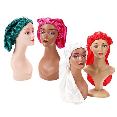 China Checked Long Satin Hoods Hair Bonnet Satin Hair Hoods New Silk Caps For Sleeping for sale