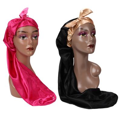 China 2021 Best-selling Sleep Hats Verified High Quality Satin Head Wraps Night Cap Satin Head Wraps Hoods With Band Bow for sale