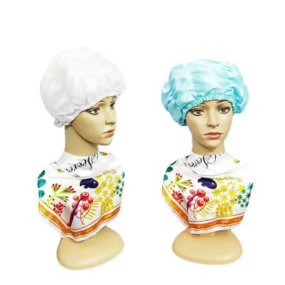 China Custom Custom Stocked Shower Cap Hair Hood Waterproof Reusable For Long Hair Gifts Travel Silk Striped Shower Caps for sale