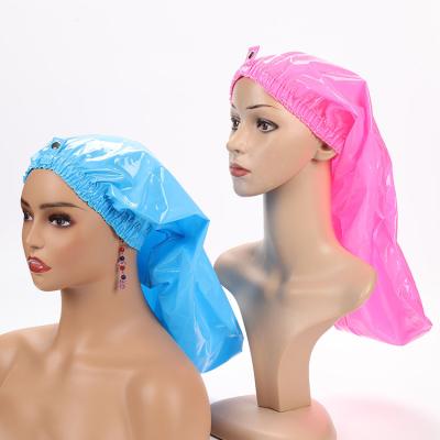 China Verified Custom Mix Colors For Large Waterproof Hotel Shower Cap Hoods With Snap And Button To Bathe for sale